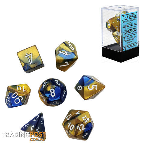 Chessex Gemini Polyhedral 7-Die Dice Set (Blue/Gold & White) - Chessex - Tabletop Accessory GTIN/EAN/UPC: 601982022853
