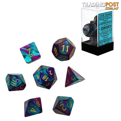 Chessex Gemini Polyhedral 7-Die Dice Set (Purple/Teal & Gold) - Chessex CHX26449 - Tabletop Accessory GTIN/EAN/UPC: 709619015046