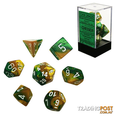 Chessex Gemini Polyhedral 7-Die Dice Set (Gold/Green & White) - Chessex - Tabletop Accessory GTIN/EAN/UPC: 601982022884