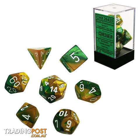 Chessex Gemini Polyhedral 7-Die Dice Set (Gold/Green & White) - Chessex - Tabletop Accessory GTIN/EAN/UPC: 601982022884