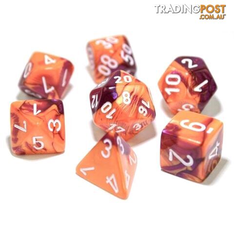 Chessex Gemini Polyhedral 7-Die Dice Set (Orange/Purple & White) - Chessex - Tabletop Accessory GTIN/EAN/UPC: 601982019372