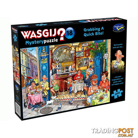 Wasgij Mystery #18 Grabbing A Quick Bite 1000 Piece Jigsaw Puzzle - Holdson - Tabletop Jigsaw Puzzle GTIN/EAN/UPC: 9414131772896