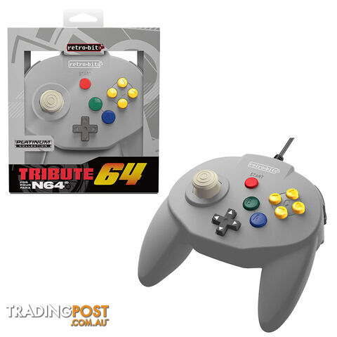 Retro-Bit Tribute 64 Wired N64 Controller for Nintendo 64 (Grey) - Retro-bit -...