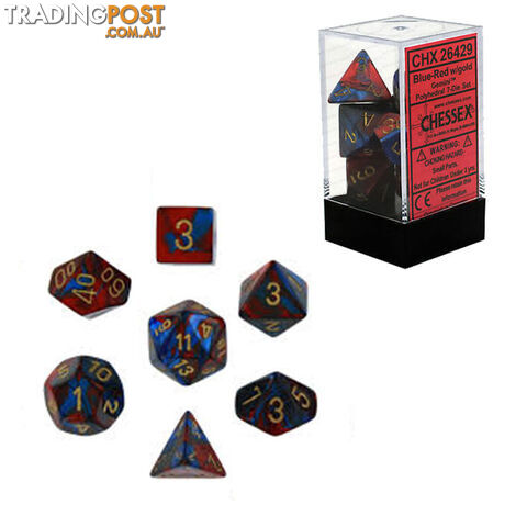 Chessex Gemini Polyhedral 7-Die Dice Set (Red & Blue/Gold) - Chessex - Tabletop Accessory GTIN/EAN/UPC: 601982022914