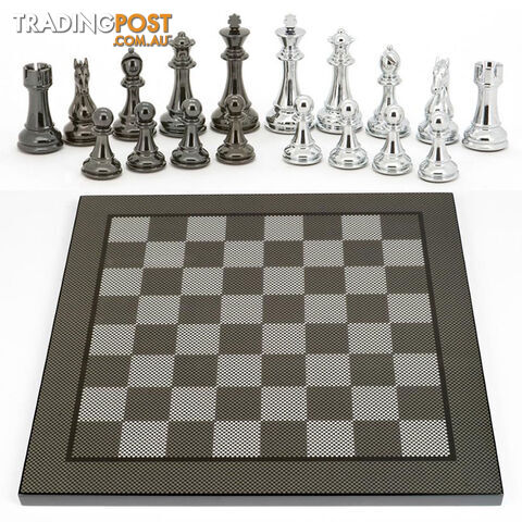 Dal Rossi 20'' Carbon Fibre Chess Board with Silver and Black Chess Pieces - Dal Rossi Italy - Tabletop Board Game