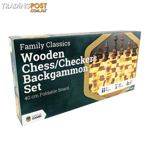LPG Family Classics Wooden Chess, Checkers & Backgammon Board Game Set 40cm - Lets Play Distribution - Tabletop Board Game GTIN/EAN/UPC: 742033921975