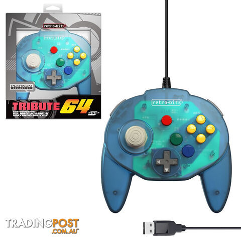 Retro-Bit Tribute64 Ocean Blue Wired Controller for PC - Retro-bit - PC...