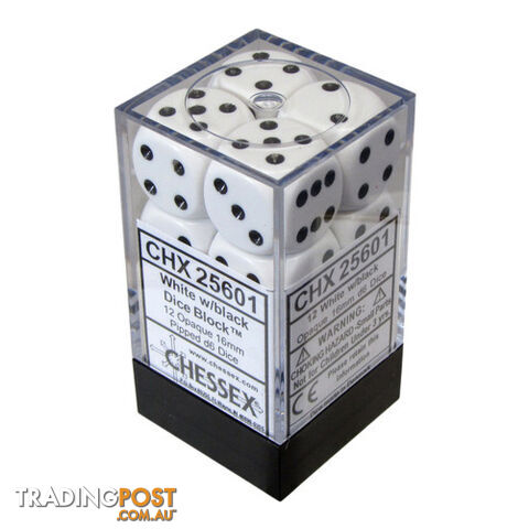 Chessex Opaque 16mm D6 12-Die Dice Set (White & Black) - Chessex - Tabletop Accessory GTIN/EAN/UPC: 601982021481