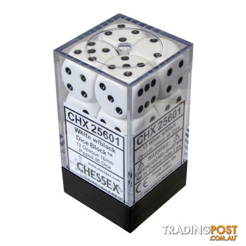 Chessex Opaque 16mm D6 12-Die Dice Set (White & Black) - Chessex - Tabletop Accessory GTIN/EAN/UPC: 601982021481