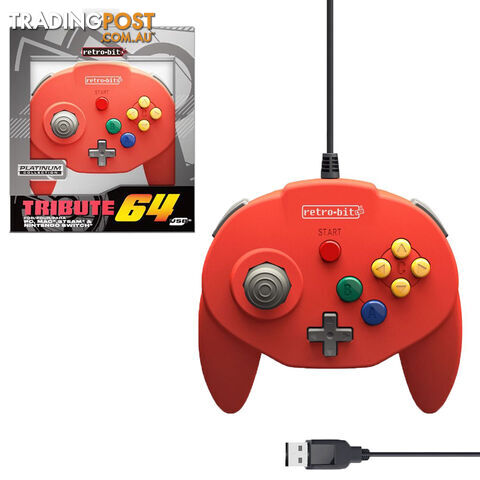 Retro-Bit Tribute64 Red Wired Controller for PC - Retro-bit - PC Accessory GTIN/EAN/UPC: 849172010802