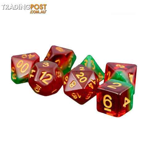 MDG Metallic Dice Games Watermelon Resin 7-Die Polyhedral Dice Set - Metallic Dice Games LLC - Tabletop Accessory GTIN/EAN/UPC: 680599383120