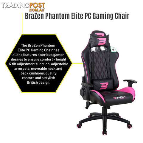 Brazen Phantom Elite PC Gaming Chair (Pink) - Brazen Gaming Chairs - Gaming Chair GTIN/EAN/UPC: 5060216442228 - photo 2 of 3