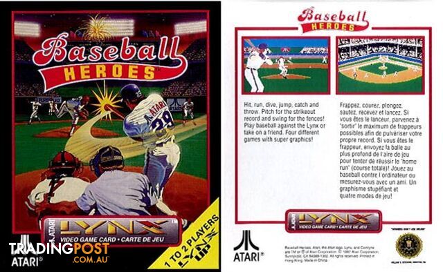 Baseball Heroes (Atari Lynx) - Atari - Retro Lynx Software GTIN/EAN/UPC: 077000020550 - photo 2 of 2
