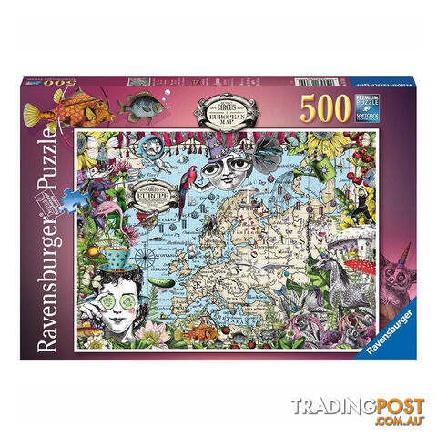 Ravensbruger European Map, Quirky Circus 500 Piece Jigsaw Puzzle - Ravensburger - Tabletop Jigsaw Puzzle GTIN/EAN/UPC: 4005556167609