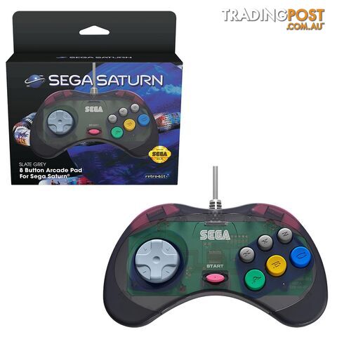 Retro-Bit Sega Saturn 8-Button Arcade Pad for Sega Saturn (Slate Grey) -...