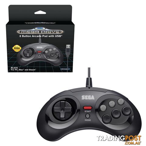 Retro-Bit Sega 8-Button Arcade Controller for PC, Mac & Steam (Black) -...
