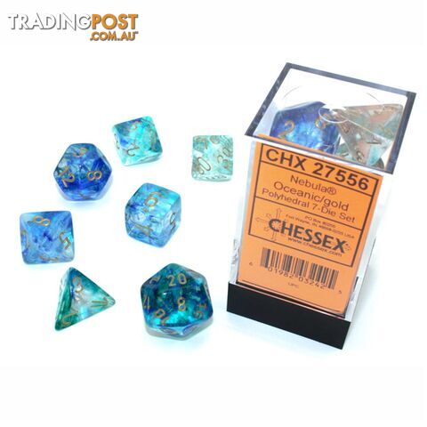 Chessex Nebula Luminary Polyhedral 7-Die Dice Set (Oceanic/Gold) - Chessex - Tabletop Accessory GTIN/EAN/UPC: 601982032425