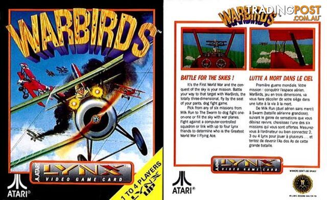 WarBirds (Atari Lynx) - Atari - Retro Lynx Software GTIN/EAN/UPC: 077000020604 - photo 2 of 2