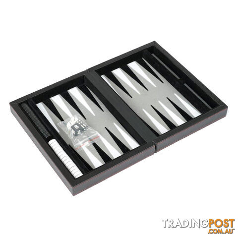 Dal Rossi 9" Folding PU Leather Travel Backgammon Set (Black) - Dal Rossi Italy - Tabletop Board Game GTIN/EAN/UPC: 9331863000144