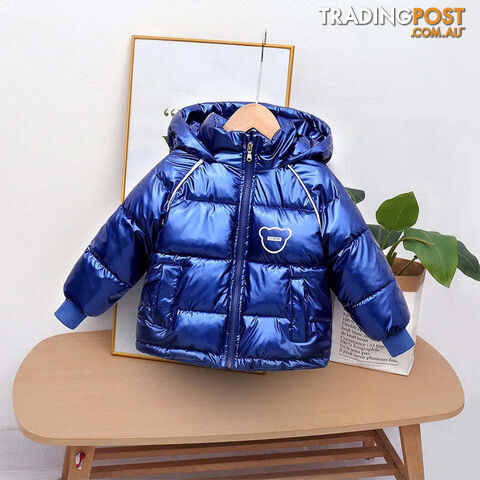 Blue / 6Zippay Winter coat hooded Down jacket thickened cartoon print childrens clothes