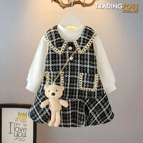Black / 4TZippay Baby Girls winter Princess Patchwork Dress Kids Bowtie Casual Outfits Baby Lovely Suits