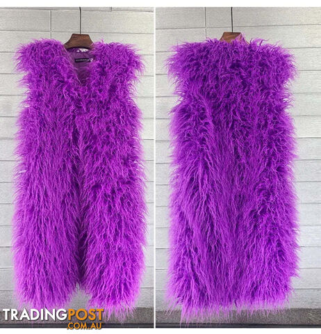 Purple / LZippay Faux Fur Women Long Vest Colorful Warm Faux Fur Big Size Plush Coats Female Jacket Autumn Winter Furry