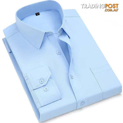 Pure Blue / 48 - 9XLZippay Mens Casual Business Long Sleeved Shirt Classic Plaid Striped Male Social Dress Oversized Shirts