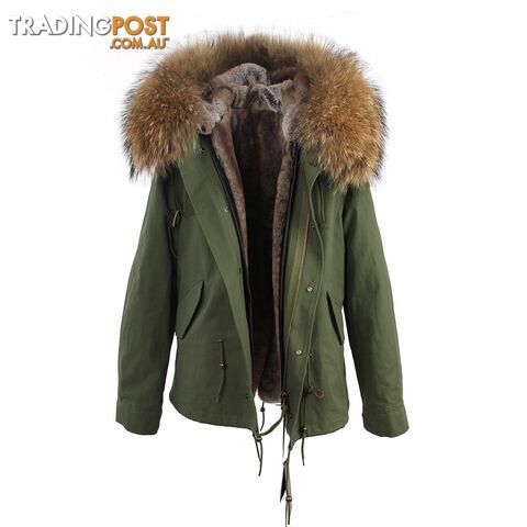 color 8 / XLZippay women's army green Large raccoon fur collar hooded coat parkas outwear 2 in 1 detachable lining winter jacket brand style