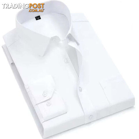 Pure White / 42 - XXXLZippay Mens Casual Business Long Sleeved Shirt Classic Plaid Striped Male Social Dress Oversized Shirts