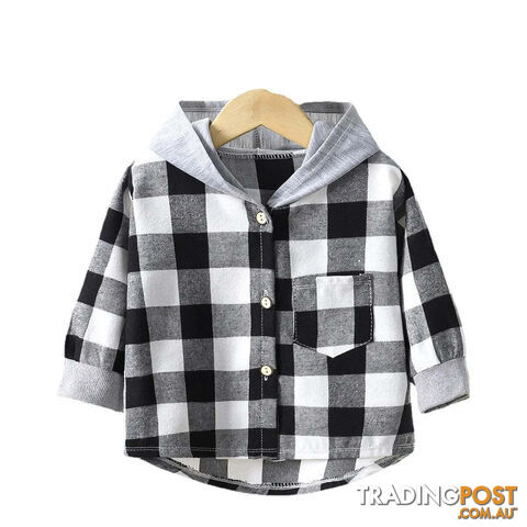 Black / 6T(110-120CM)Zippay Children's Hooded Shirts Kids Clothes Baby Boys Plaid Shirts Coat for Spring Autumn Girls Long-Sleeve Jacket Bottoming Clothing