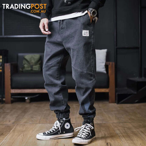 Black / M(28)Zippay Jeans Men Loose Joggers Streetwear Harem Jeans Cargo Pants Ankle-Length Denim Trousers