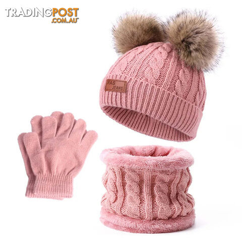 Set 02Zippay Warm Winter Baby Hats with Scarves for Kids Wool Pompom Baby Hat Children Bonnet Cap Boys Girls Knitted Scarf Gloves Beanie Caps