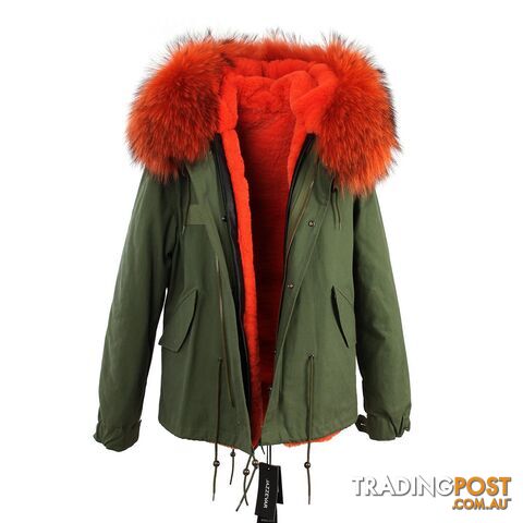 color 6 / XLZippay women's army green Large raccoon fur collar hooded coat parkas outwear 2 in 1 detachable lining winter jacket brand style