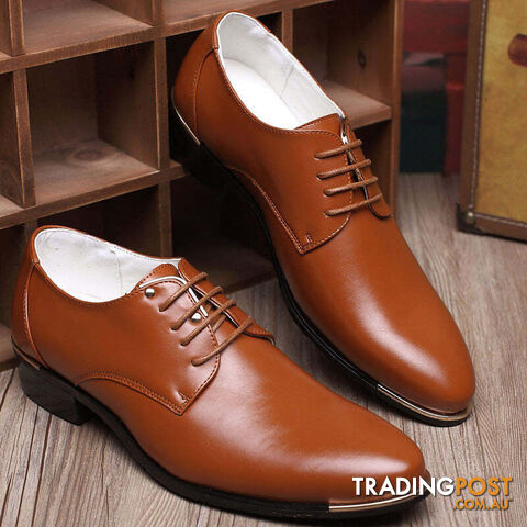 Yellow / 6.5Zippay Fashion High Quality Genuine Pointed Leather Men Oxfords Lace-Up Business Men Shoes Men Dress Shoes Leather Shoes BRM-423