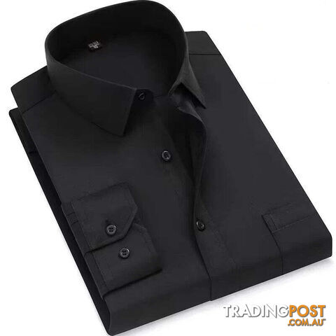 Pure Black / 48 - 9XLZippay Mens Casual Business Long Sleeved Shirt Classic Plaid Striped Male Social Dress Oversized Shirts