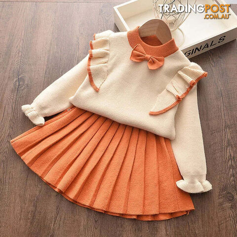 Orange / 3TZippay Casual Girls Dress Knitting Kids Suit Winter Long Sleeves Princess Top and Skirt 2pcs Outfits Sweater Kids Clothes