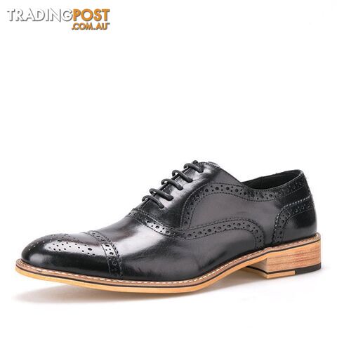 Black / 6Zippay High Quality Men Oxfords Shoes British Style Carved Genuine Leather Shoe Brown Brogue Shoes Lace-Up Bullock Business Men's Flats