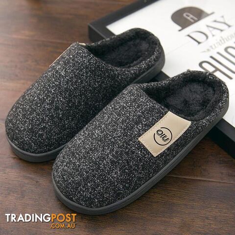 Black / 9.5Zippay Men Winter Warm Slippers Fur Slippers Men Boys Plush Slipper Cotton Shoes Non-slip Solid Color Home Indoor Casual Slippers