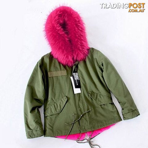 Green parka rose fur / XXLZippay Women Winter Army Green Jacket Coats Thick Parkas Plus Size Real Fur Collar Hooded Outwear