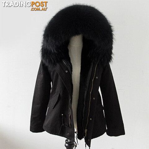 Full black / LZippay Women Winter Army Green Jacket Coats Thick Parkas Plus Size Real Fur Collar Hooded Outwear