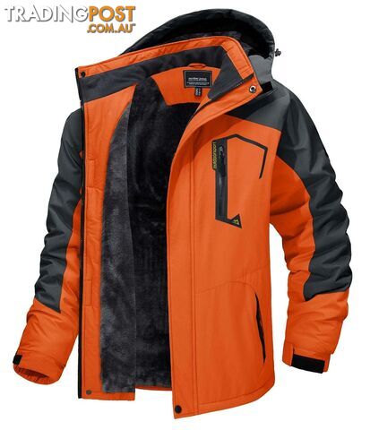 Orange Gray / 7XL (US 2XL)Zippay Fleece Lining Mountain Jackets Mens Hiking Jackets Outdoor Removable Hooded Coats Ski Snowboard Parka Winter Outwear
