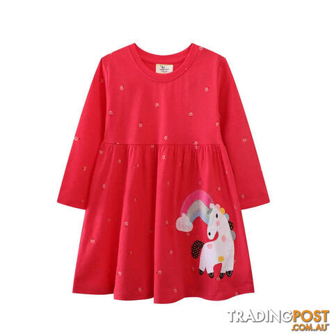 T7857 / 2TZippay Children's School Dresses With Pockets Pen Embroidery Long Sleeve Autumn Kids Preppy Style Dress
