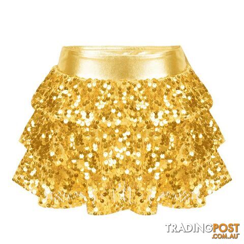 Gold / 16Zippay Kids Girls Shiny Sequins Tiered Ruffle Skirted Shorts Metallic Culottes for Latin Jazz Modern Dancing Stage Performance Costume
