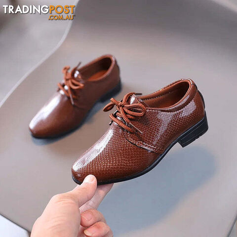 Brown / 31Zippay Child Boys Black Leather Shoes Britain Style for Party Wedding Low-heeled Lace-up Kids Fashion Student School Performance Shoes