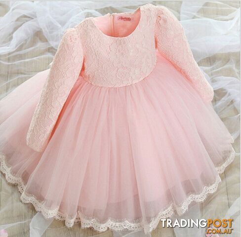 PINK LONG SLEEVE / 12MZippay summer and autumn Princess Girls Party Dresses for party baby fashion Pink Tutu dress Girls Wedding Dress kids dress
