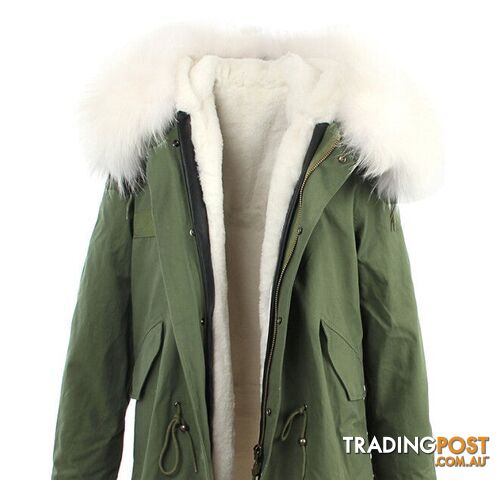 color 11 / SZippay women's army green Large raccoon fur collar hooded coat parkas outwear 2 in 1 detachable lining winter jacket brand style