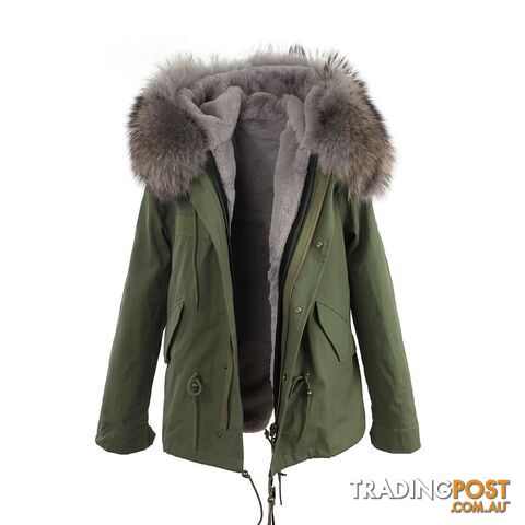color 7 / XXLZippay women's army green Large raccoon fur collar hooded coat parkas outwear 2 in 1 detachable lining winter jacket brand style
