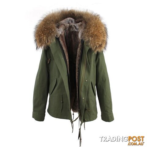 color 8 / SZippay women's army green Large raccoon fur collar hooded coat parkas outwear 2 in 1 detachable lining winter jacket brand style