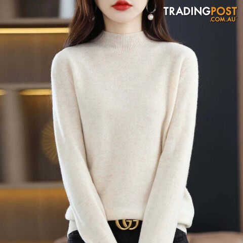 15 / MZippay 100% Pure Wool Half-neck Pullover Cashmere Sweater Women's Casual Knit Top