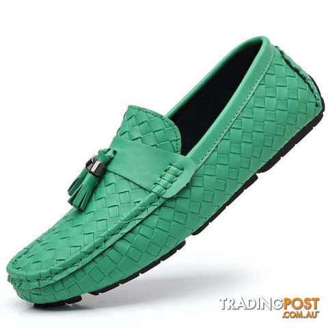 green / 44Zippay Designer Leather Casual Shoes for Men High Quality Fashion Comfortable Man's Loafers Flats Driving Shoes